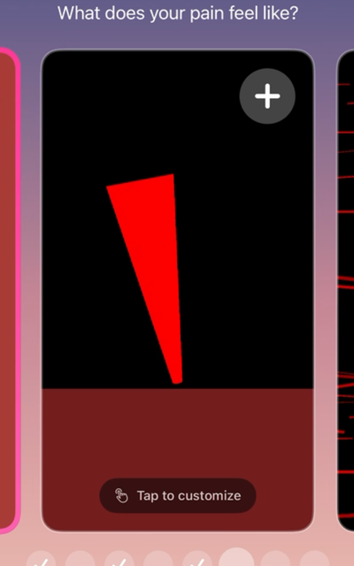 Pain type screen showing animation cards