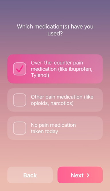Medication screen with three choices